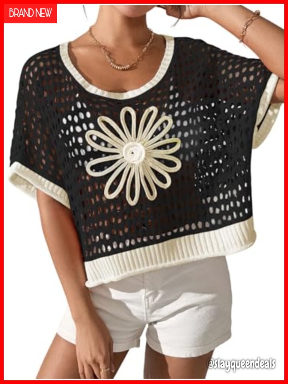 Crochet Knit Off Shoulder Cover-Up Top Boho Beach Swimwear